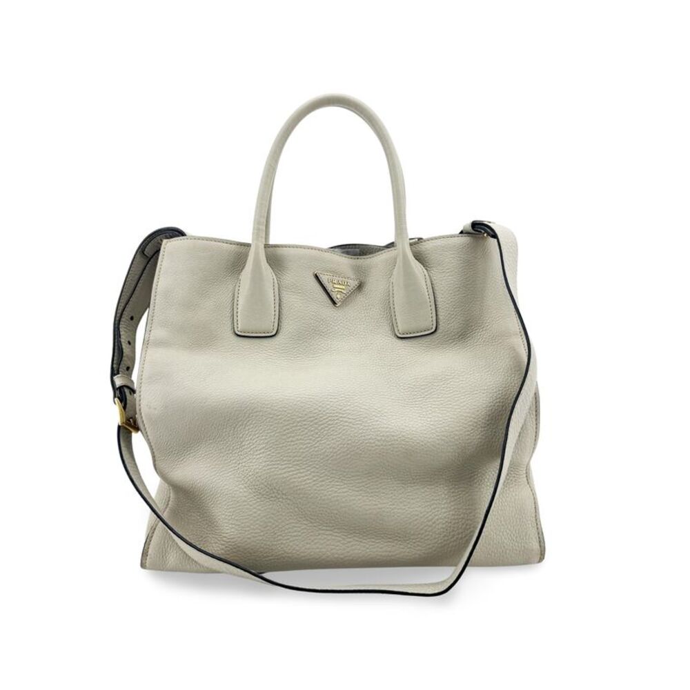 Prada Convertible Shopper Tote Vitello Daino Gray Leather Tote Bag Bag
